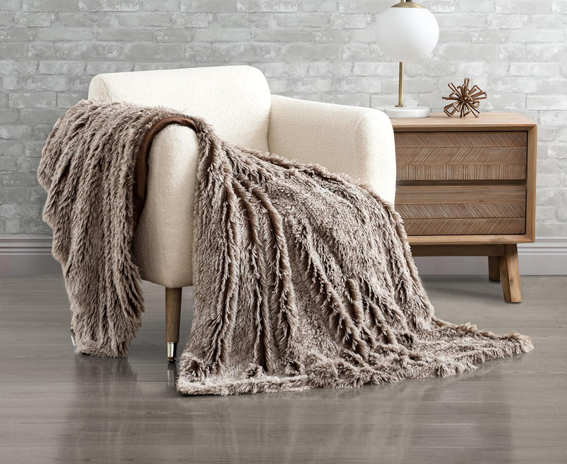 Gioia Casa Double Sided Faux Fur Shaggy Throw Blanket - Chestnut