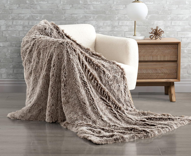 Gioia Casa Double Sided Faux Fur Shaggy Throw Blanket - Chestnut