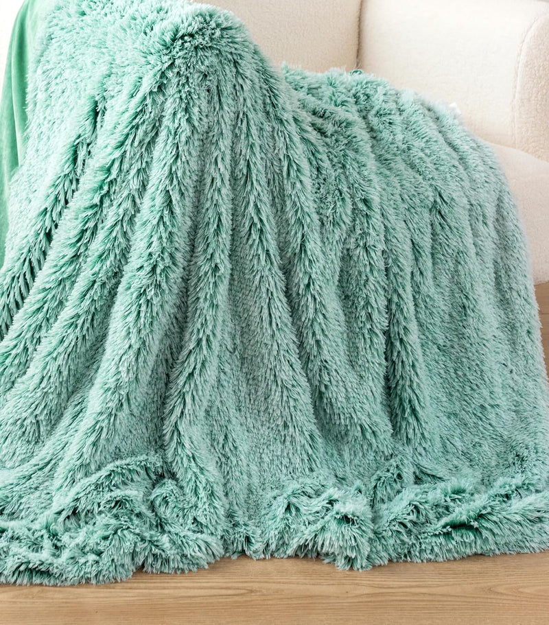 Gioia Casa Double Sided Faux Fur Shaggy Throw Blanket - Emerald