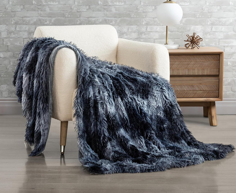 Gioia Casa Double Sided Faux Fur Shaggy Throw Blanket - Navy