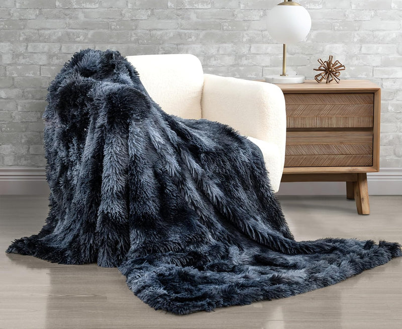 Gioia Casa Double Sided Faux Fur Shaggy Throw Blanket - Navy