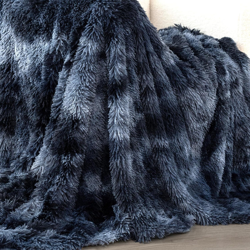 Gioia Casa Double Sided Faux Fur Shaggy Throw Blanket - Navy