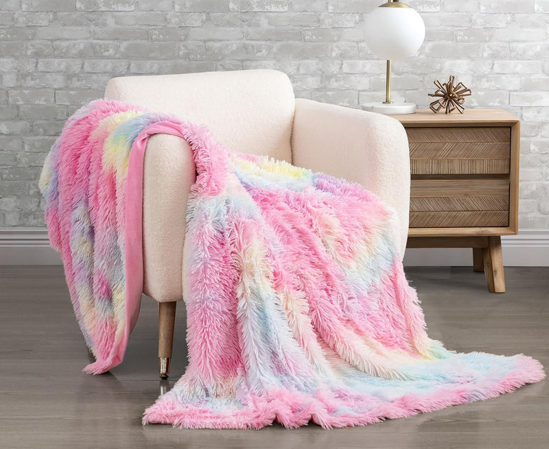 Gioia Casa Double Sided Faux Fur Shaggy Throw Blanket - Rainbow