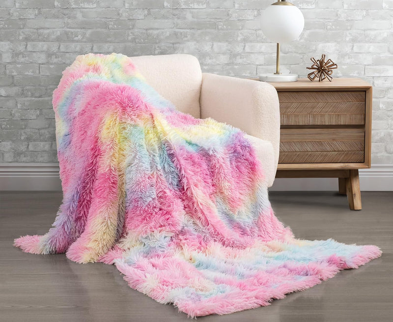 Gioia Casa Double Sided Faux Fur Shaggy Throw Blanket - Rainbow