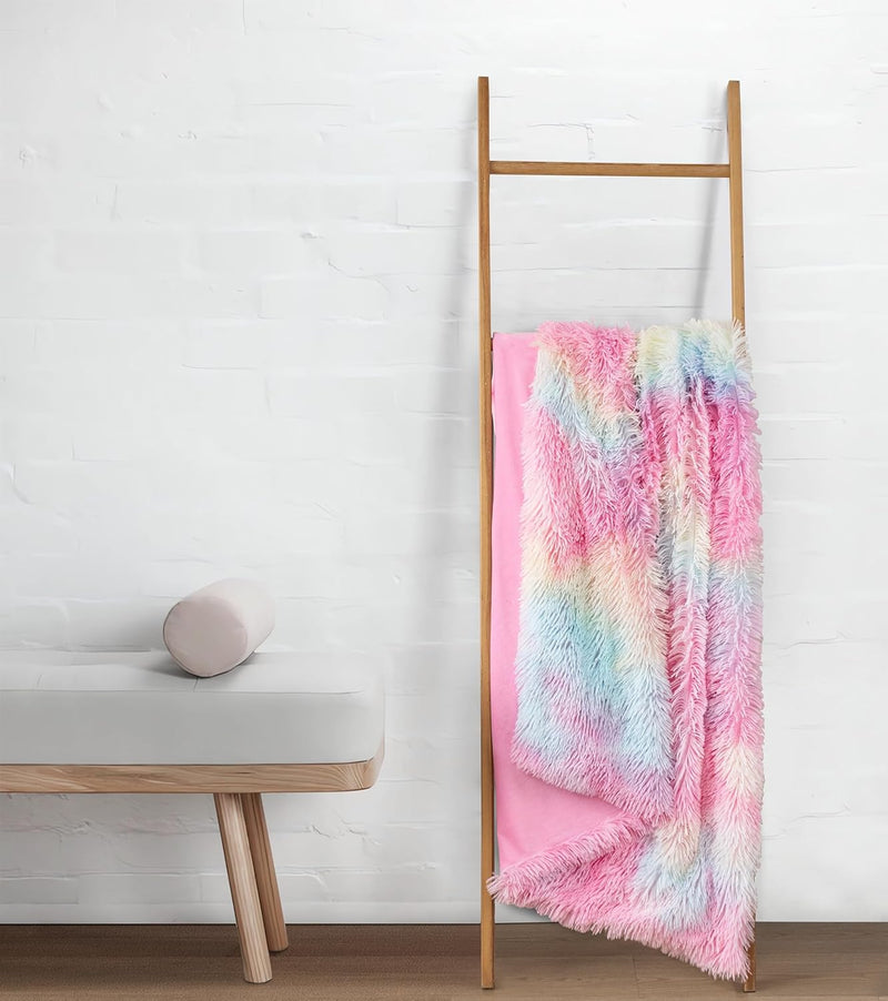 Gioia Casa Double Sided Faux Fur Shaggy Throw Blanket - Rainbow