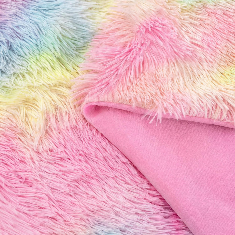 Gioia Casa Double Sided Faux Fur Shaggy Throw Blanket - Rainbow