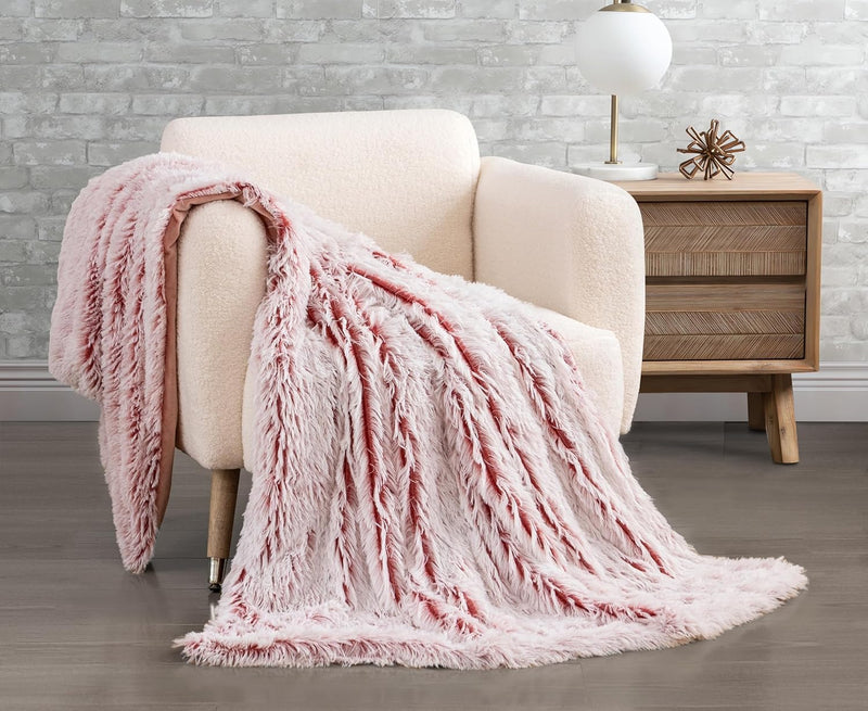 Gioia Casa Double Sided Faux Fur Shaggy Throw Blanket - Rose