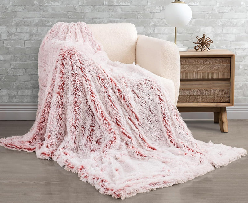 Gioia Casa Double Sided Faux Fur Shaggy Throw Blanket - Rose