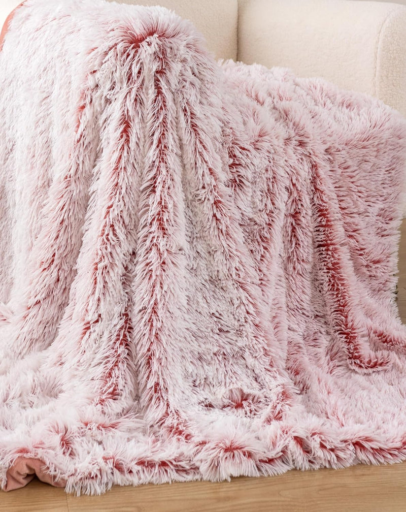 Gioia Casa Double Sided Faux Fur Shaggy Throw Blanket - Rose