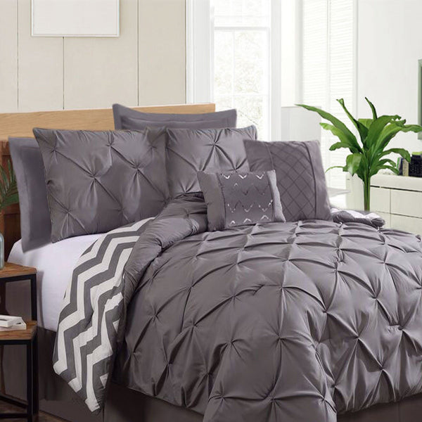 Ramesses 7 Piece Pinch Pleat Comforter Set Charcoal King