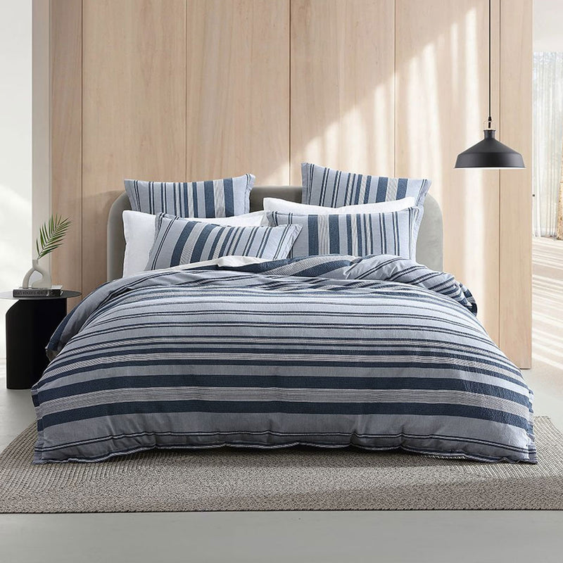 Platinum Collection Hunter Indigo 100% Cotton Seersucker Quilt Cover Set King