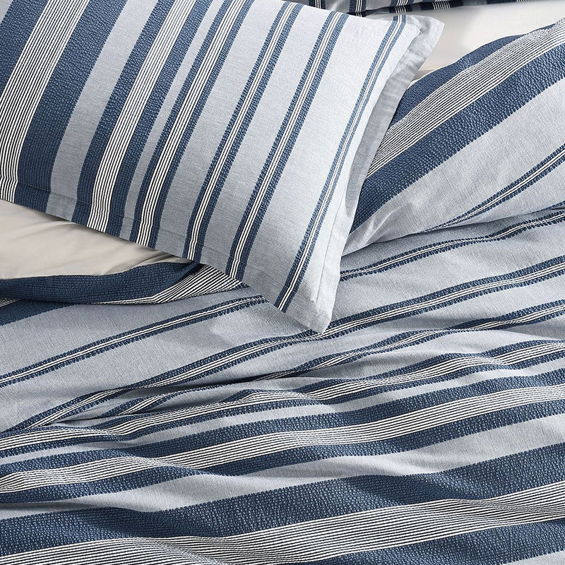 Platinum Collection Hunter Indigo 100% Cotton Seersucker Quilt Cover Set King