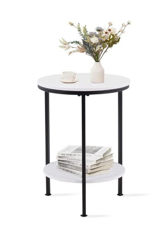 Wooden 2-Tier Side Table/Small Bedside Table/Round Sofa End Table for Living Room, Bedroom