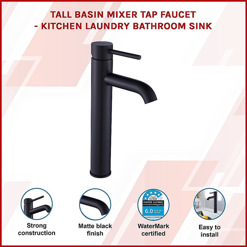 Tall Basin Mixer Tap Faucet -Kitchen Laundry Bathroom Sink