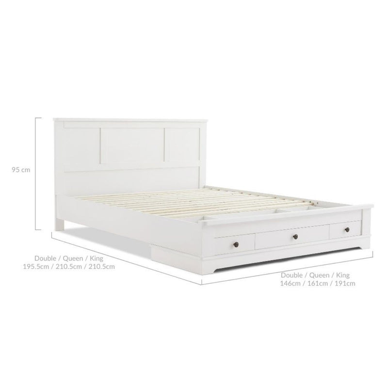 Margaux White Coastal Lifestyle Bedframe with Storage Drawers Queen