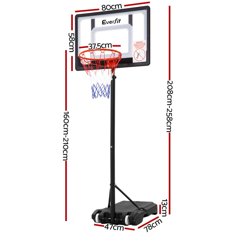 Everfit 2.1M Basketball Hoop Stand System Adjustable Portable Pro Kids Clear