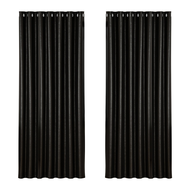 Artiss 2X Blockout Curtains Eyelet 240x230cm Black Shine