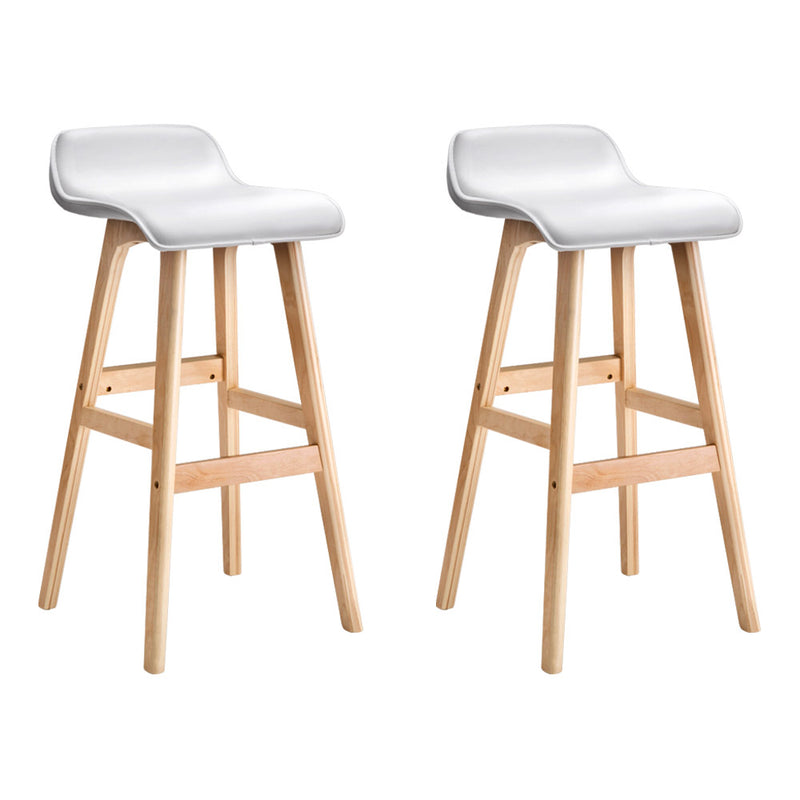 Artiss Set of 2 PU Leather Wood Wave Style Bar Stool - White