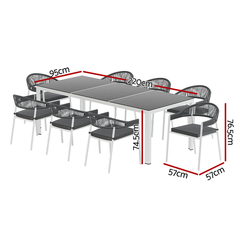 Gardeon Outdoor Dining Set 9 Piece Steel Table Chairs Setting White