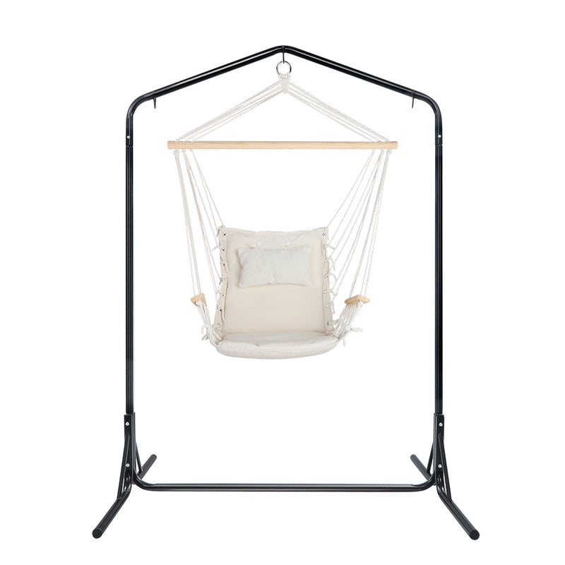 Gardeon Outdoor Hammock Chair with Stand Swing Hanging Hammock Garden Cream