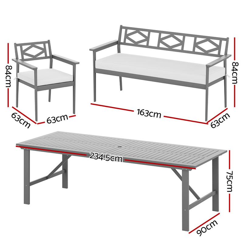 Gardeon Outdoor Dining Set 5 Piece Wooden Table Chairs Setting Grey