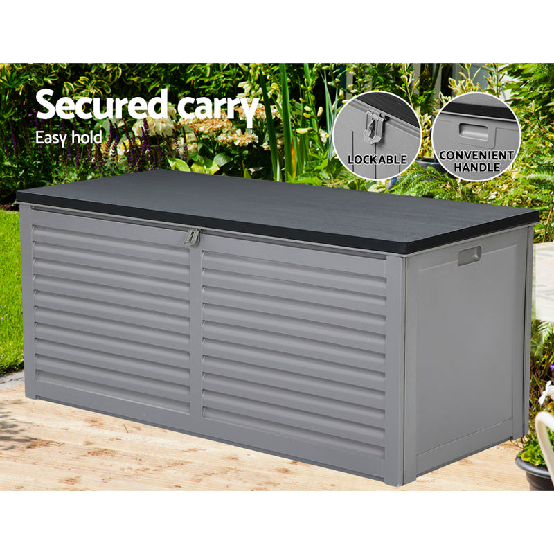 Gardeon Outdoor Storage Box 490L Container Lockable Garden Bench Tools Toy Shed Black