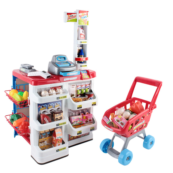 Keezi Kids Pretend Role Play Supermarket 24 Piece Playset Cash Register Trolley