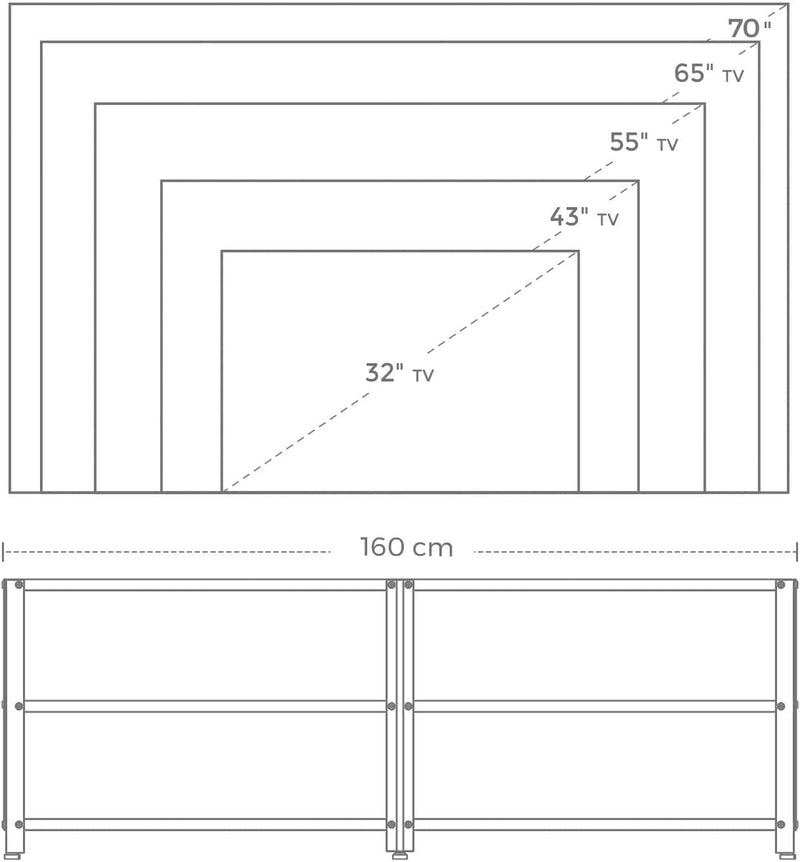 TV Stand for TV Steel Frame up to 178 cm with Shelves for Living Room and Bedroom Furniture Rustic Brown and Black