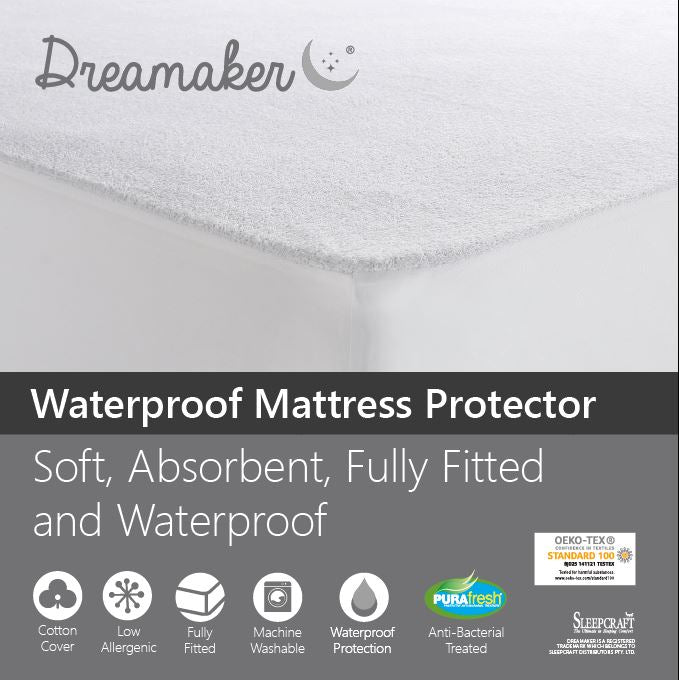 Dreamaker Waterproof Fitted Mattress Protector King Single Bed