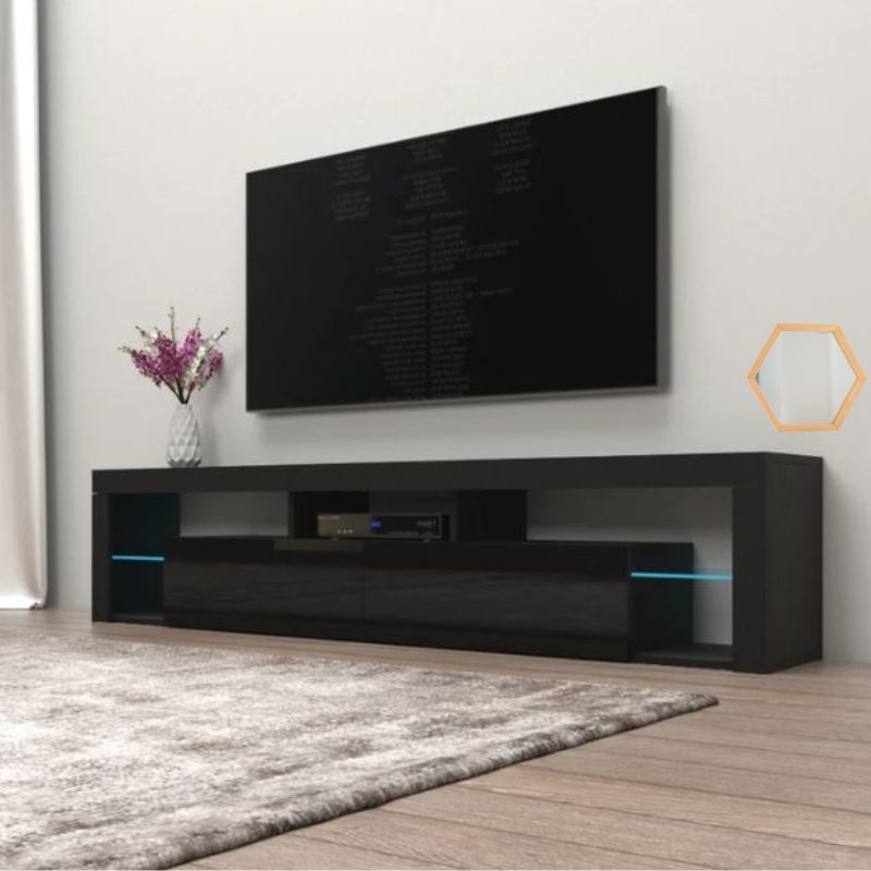 Modern TV Cabinet Living Room Furniture 200cm Black