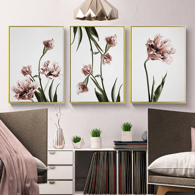 Wall Art 80cmx120cm Tulip Flower 3 Sets Gold Frame Canvas