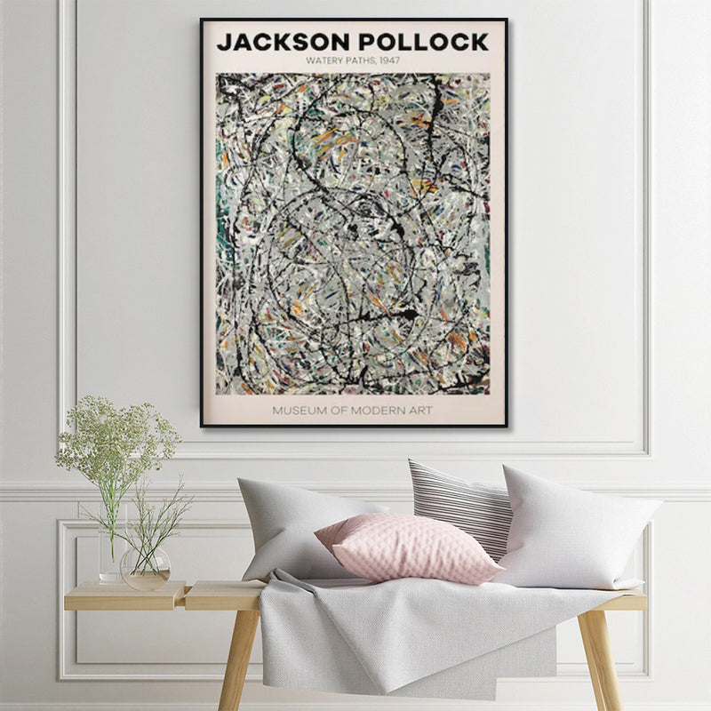 Wall Art 90cmx135cm Jackson Pollock Exhibition III Black Frame Canvas