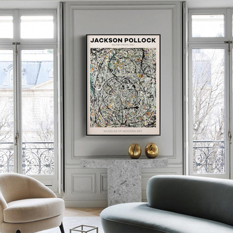 Wall Art 100cmx150cm Jackson Pollock Exhibition III Black Frame Canvas