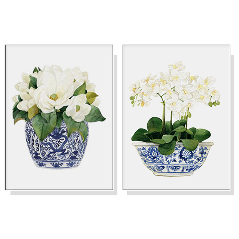 Wall Art 40cmx60cm Elegant Flower 2 Sets White Frame Canvas