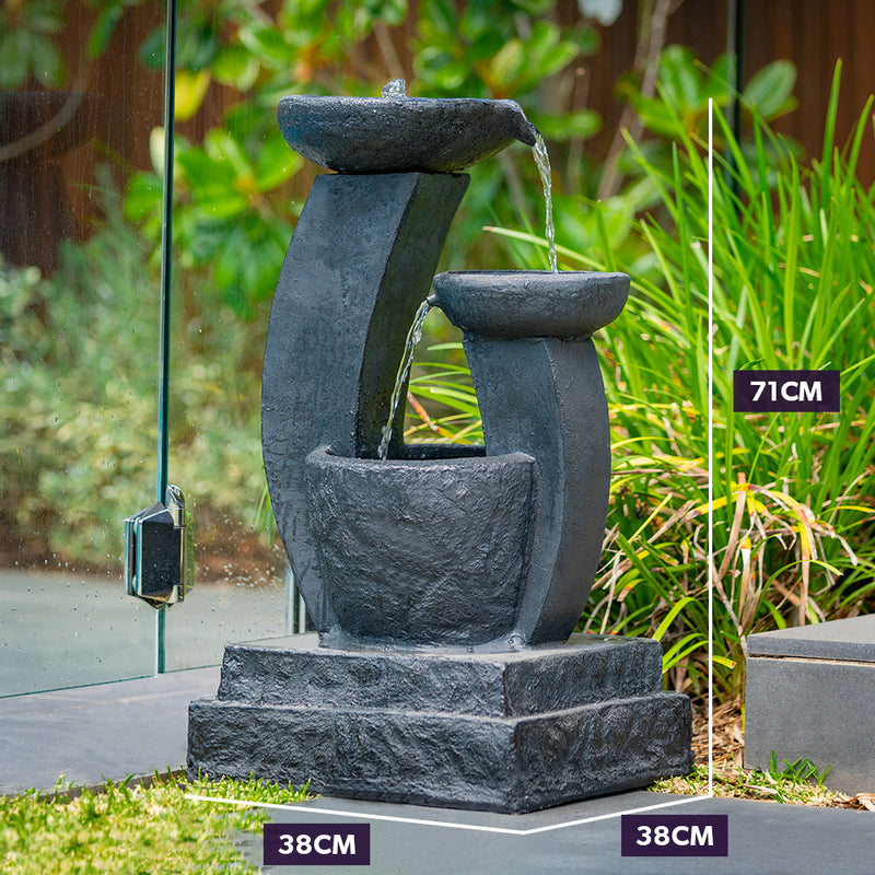 PROTEGE Solar Fountain Water Feature Outdoor Bird Bath with LED Lights - Charcoal