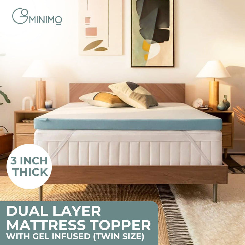 GOMINIMO Dual Layer Mattress Topper 3 inch with Gel Infused (Twin) GO-MTP-104