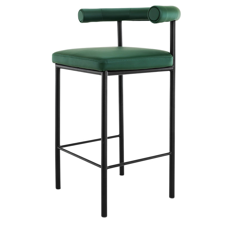 Sarantino Cedric Bar Stool W/ High-density Foam Upholstered In Pu Leather Sturdy Iron Frame Green