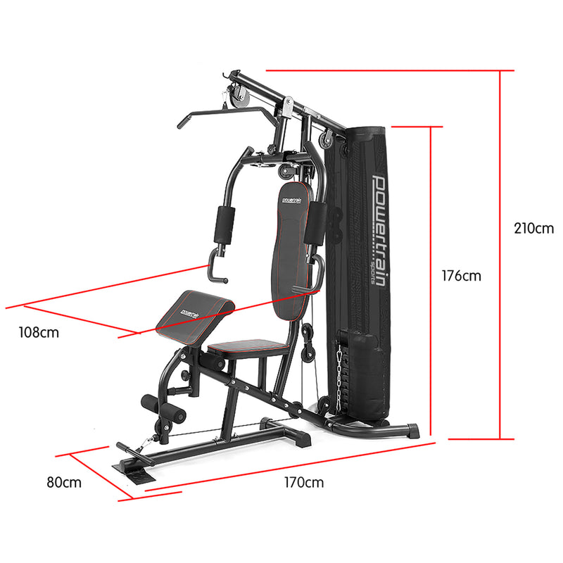 Powertrain Multi Station Home Gym with 45kg Weights Preacher Curl Pad