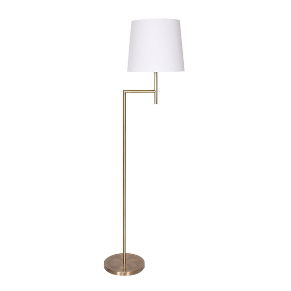 Sarantino Metal Floor Lamp in Antique Brass Finish with Cream Linen Fabric Shade