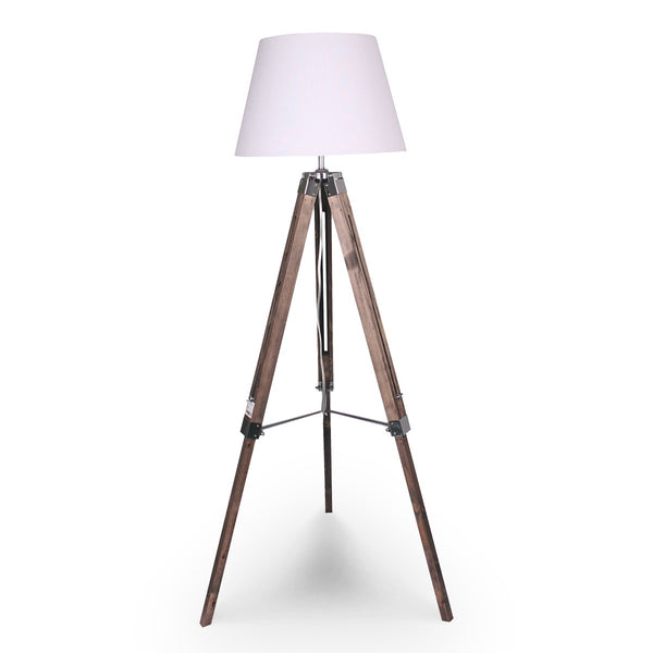 Sarantino Solid Wood Tripod Floor Lamp Adjustable Height White Shade