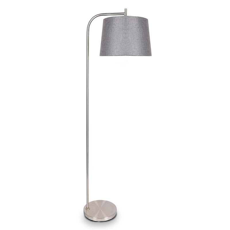 Sarantino Metal Task Floor Lamp Nickel Finish with Grey Fabric Shade