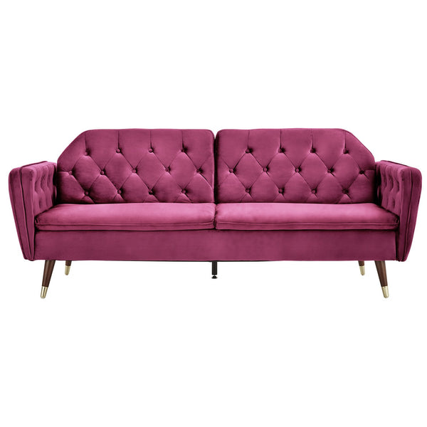 Sarantino Faux Velvet Tufted Sofa Bed Couch Futon - Burgundy