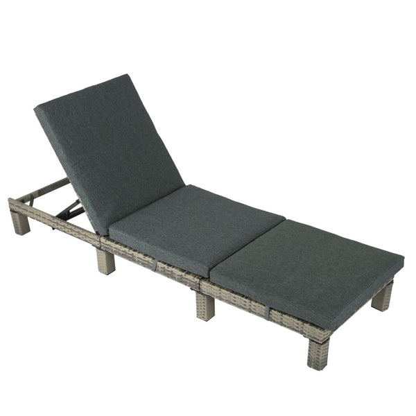 Grey Rattan Sunbed with Adjustable Recline