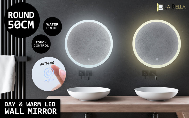 LED Wall Mirror Round Anti-Fog Bathroom 50cm