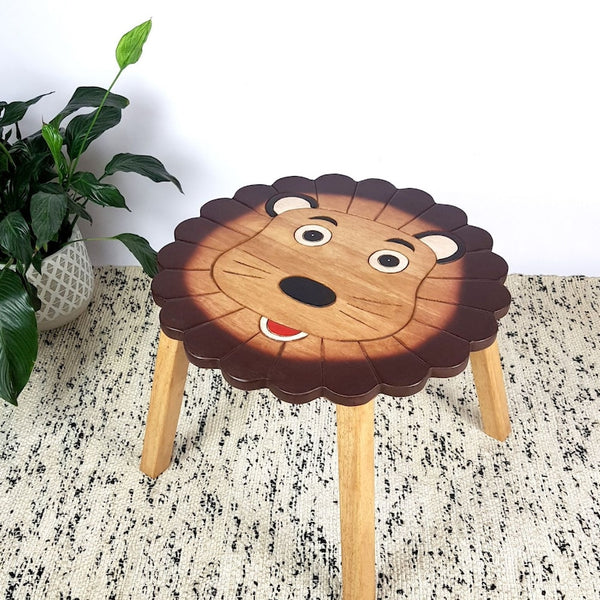 Hand Carved Children's Table Wooden LION Theme