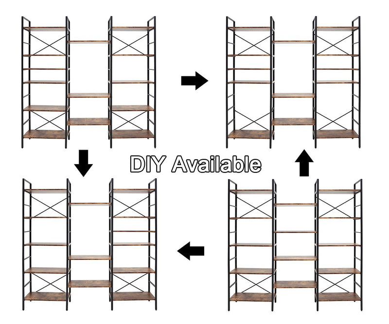 YES4HOMES Industrial Shelf Bookshelf, Vintage Wood and Metal Bookcase Furniture for Home & Office