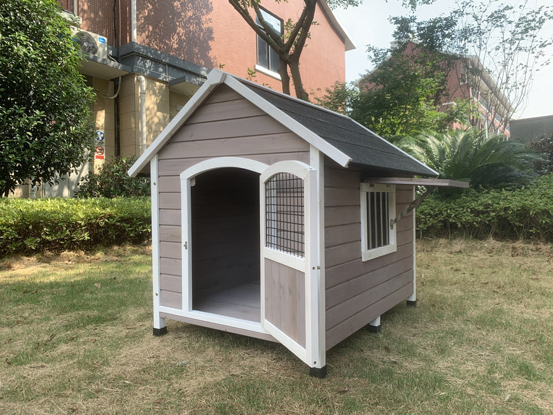 YES4PETS XL Timber Pet Dog Kennel House Puppy Wooden Timber Cabin With Door Grey