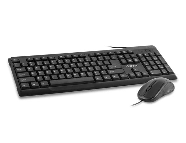 CLiPtec OFIZ-Combo USB Keyboard and Mouse Set - Spill Resistant - Black