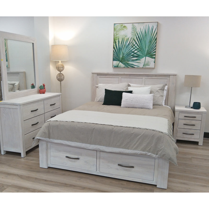 Foxglove Bed Frame Double Size Wood Mattress Base With Storage Drawers - White