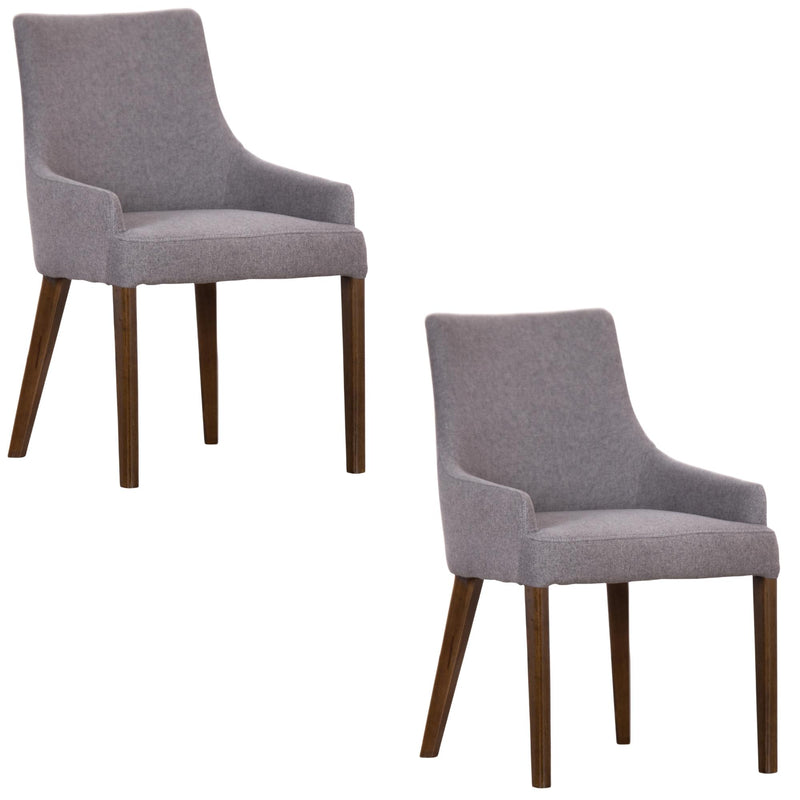 Tuberose Dining Chair Set of 2 Fabric Seat Solid Acacia Wood Furniture - Grey